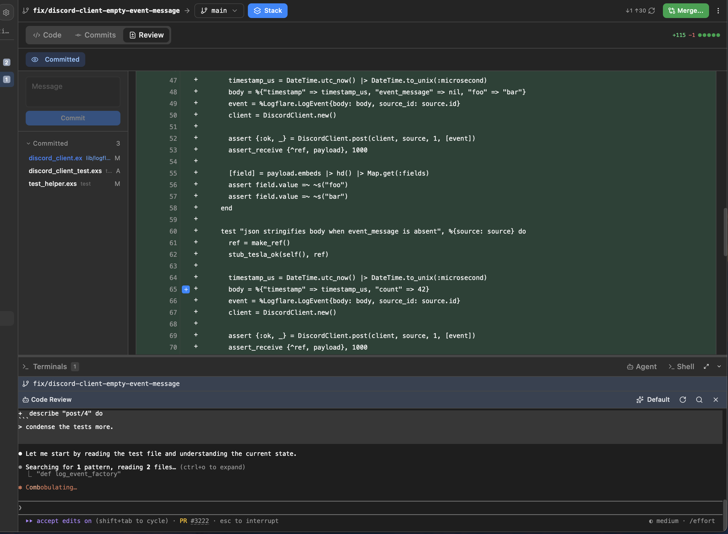 Treq code review screenshot showing comments sent to Claude